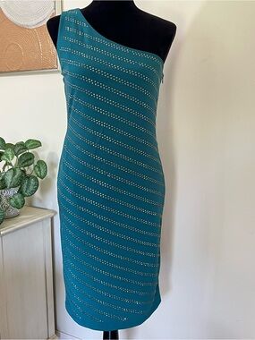 Philosophy Asymmetrical One-Shoulder Studded Teal Dress NWT Size M